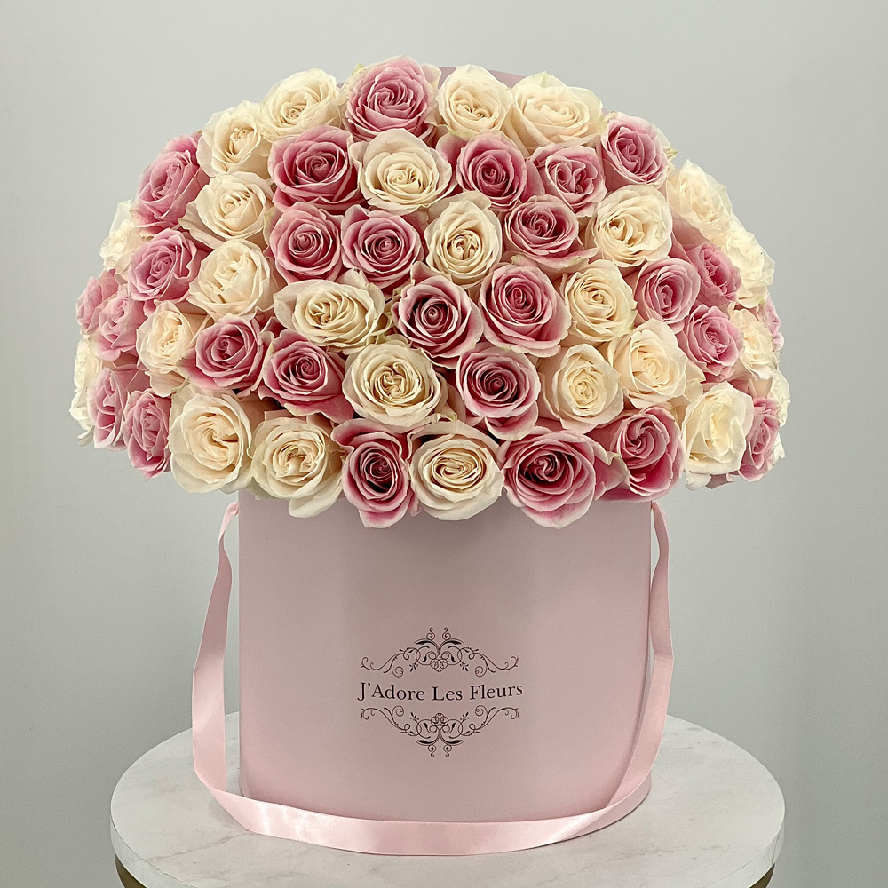 Signature Blush Pink And White Rose Box