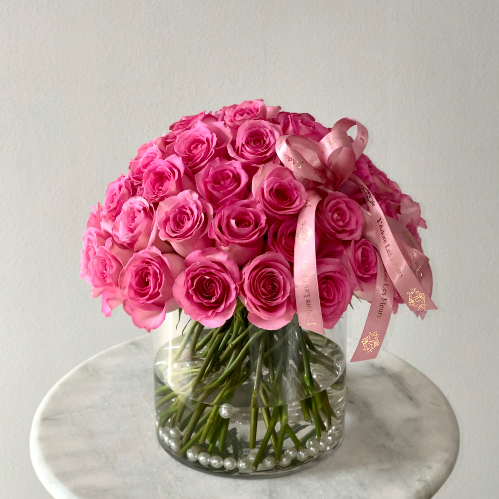 Classic Pink Roses in a Vase