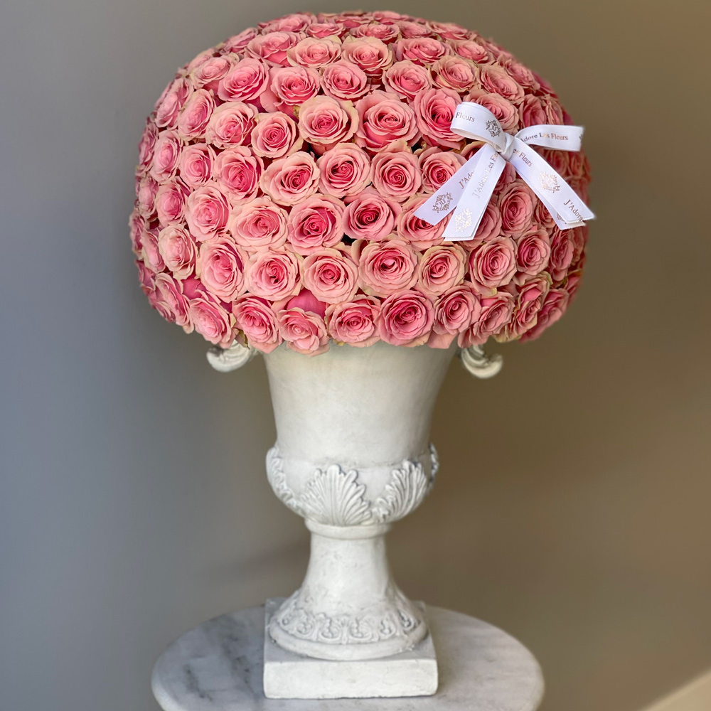 200 JLF Signature Dome Shape Pink Roses in an Urn