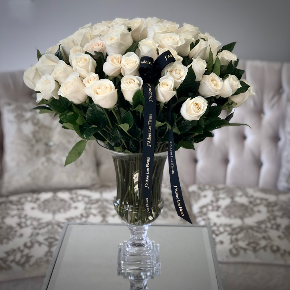 75 JLF White Roses in a Glass Vase