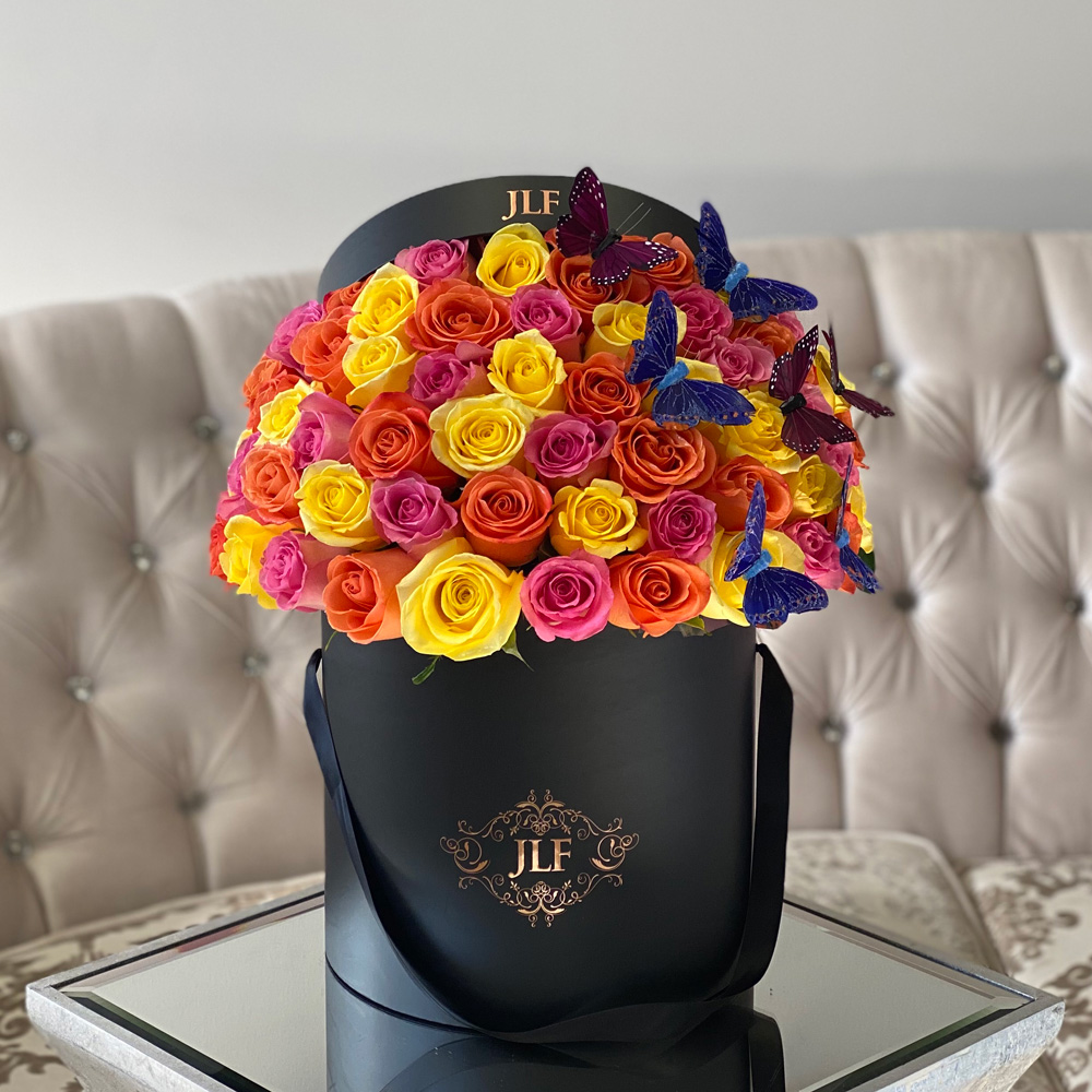 Signature 50 Multicolor Roses With Butterflies