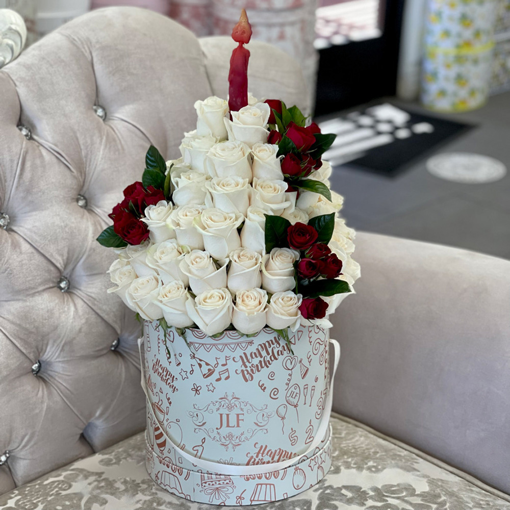 JLF White Rose Floral Birthday Cake