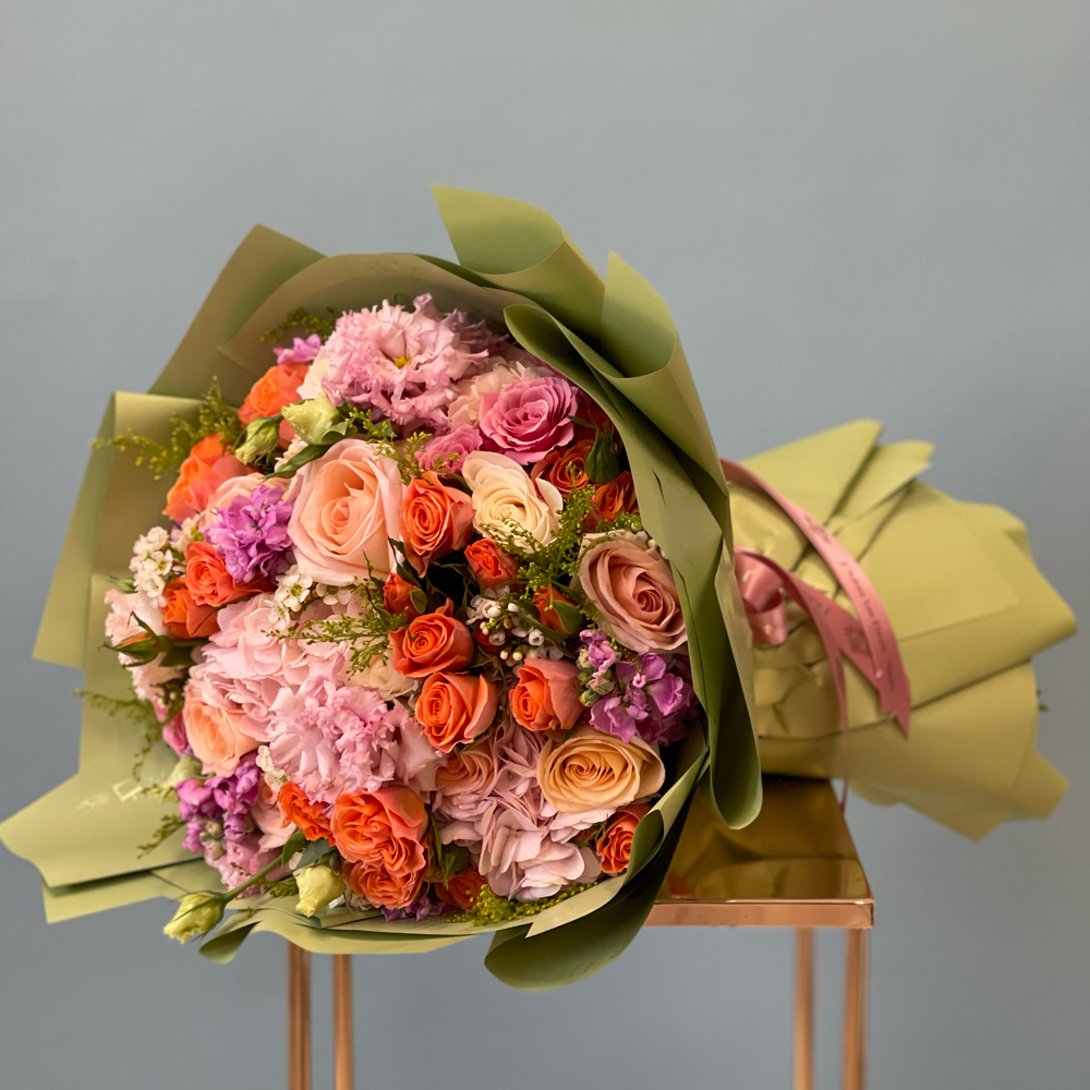 Vibrant Pink and Zesty Orange Hand-Tied Bouquet