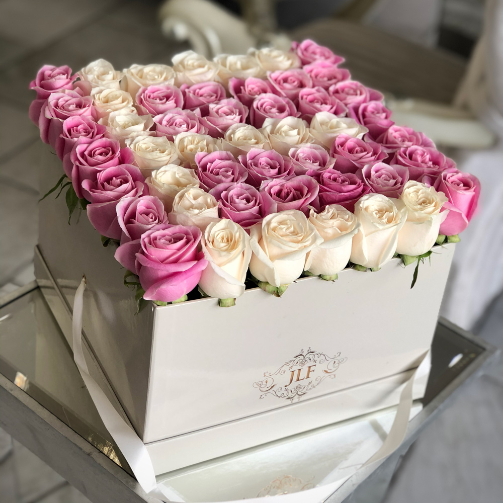 Large Initial Pink & White Rose Box