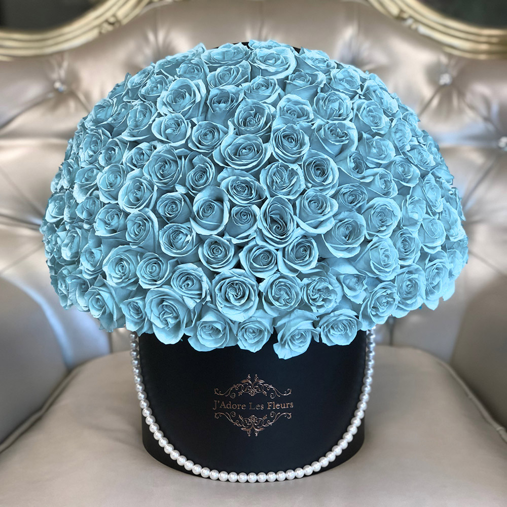 Signature 100 Sky Blue Roses With Pearl Handle