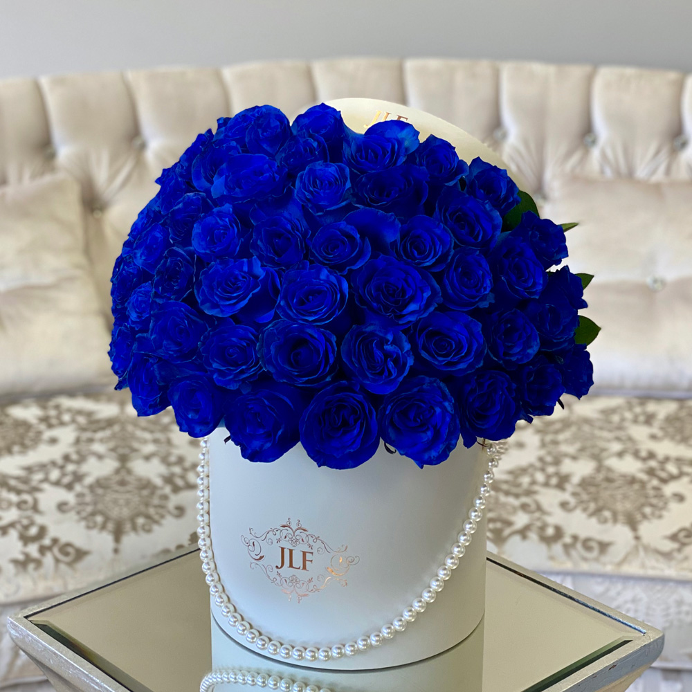 Signature Blue Rose Box With Pearl Ribbon
