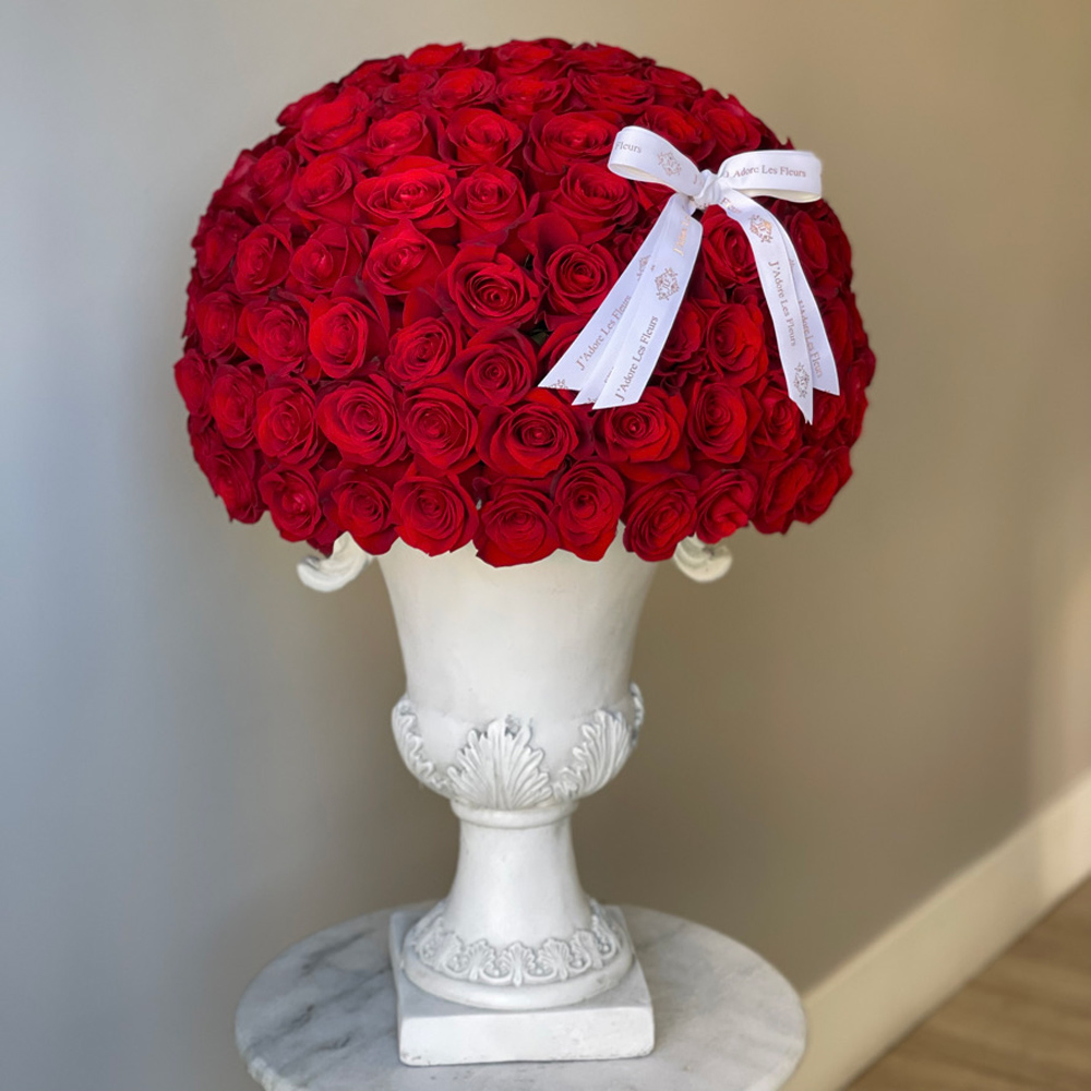 200 JLF Signature Dome Shape Red Roses in an Urn