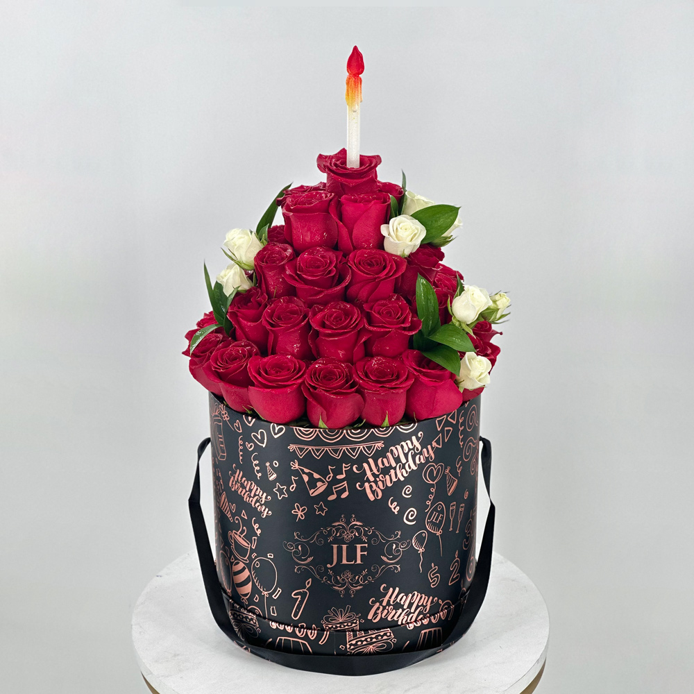 JLF Red Rose Floral Birthday Cake