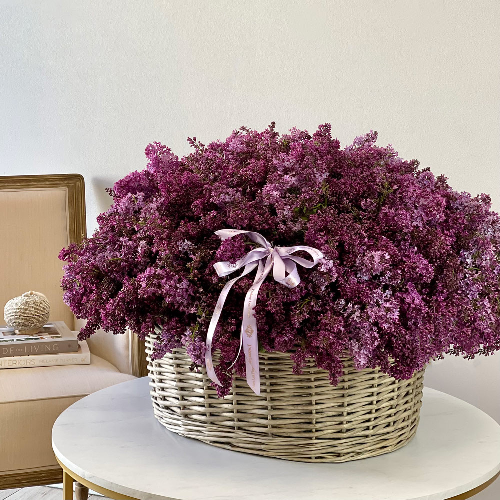 Lilacs in a Woven Basket
