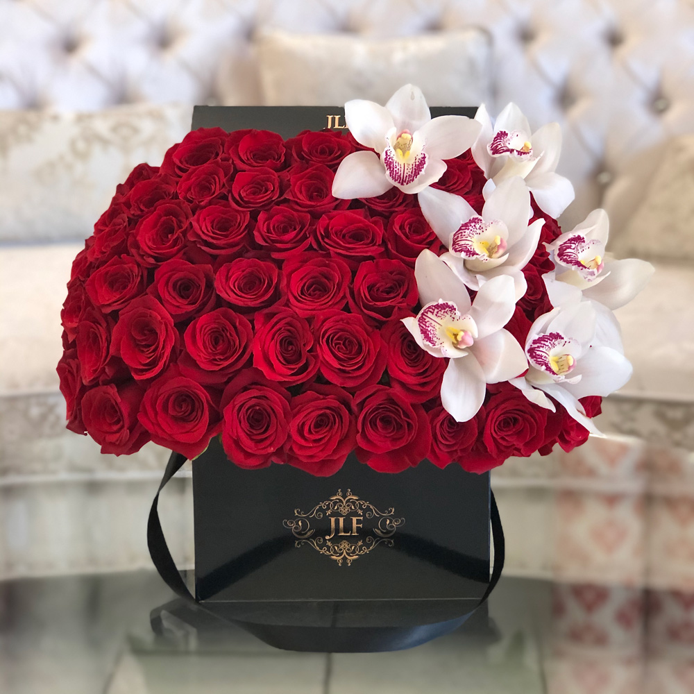 Signature Red Roses with Cymbidium Orchid