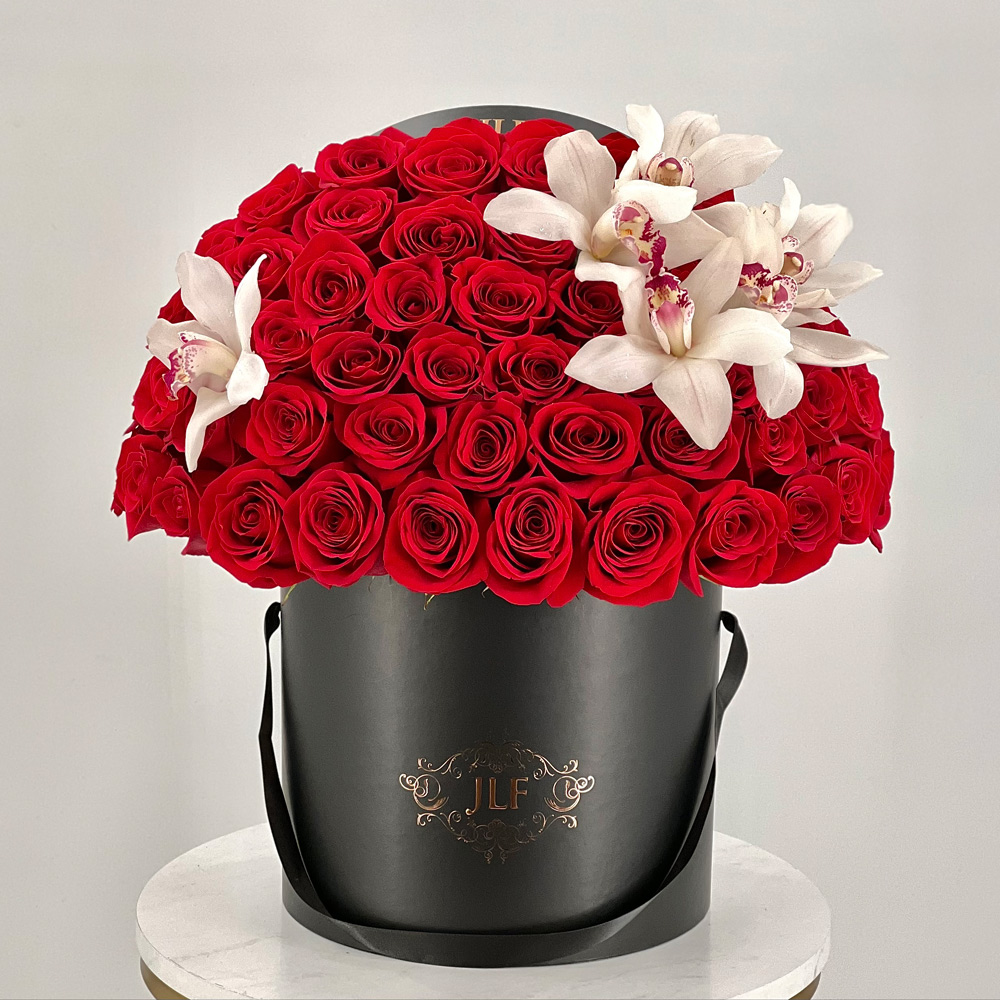 Signature 50 Red Roses With Cymbidium Orchids