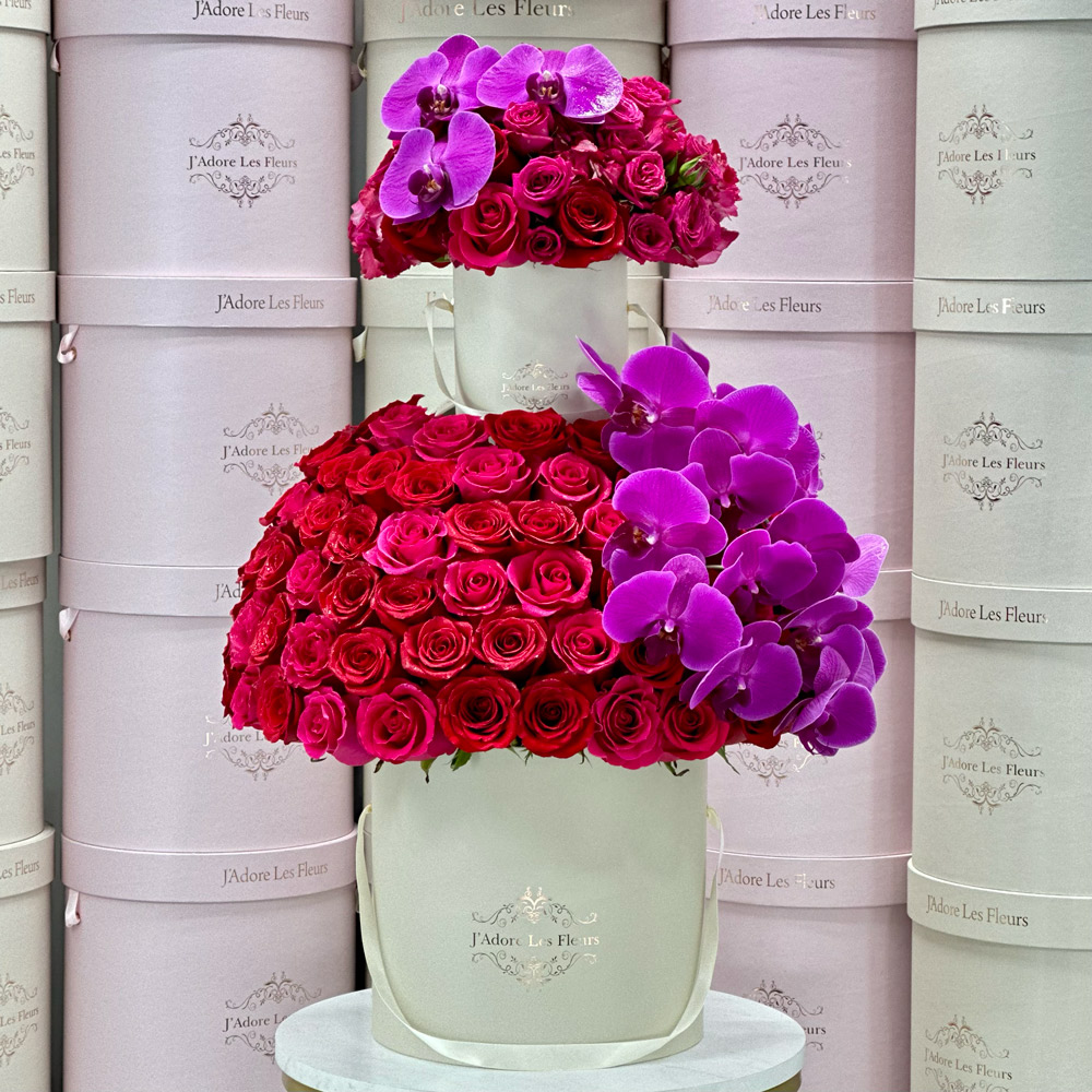 Two Tier Roses with Orchids