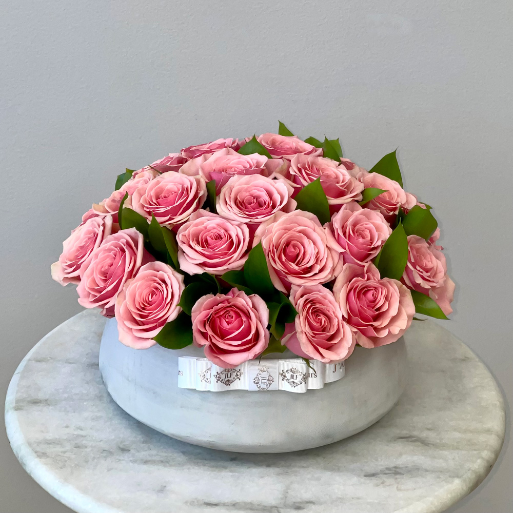 Geraldine Roses in a Ceramic Vase