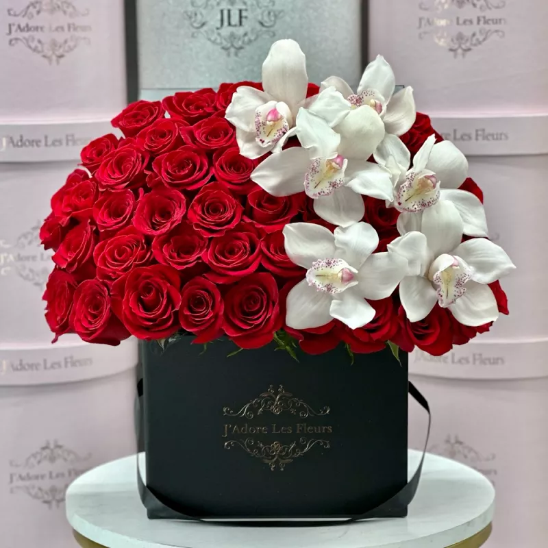 Jadore Signature Red Roses with Cymbidium Orchid