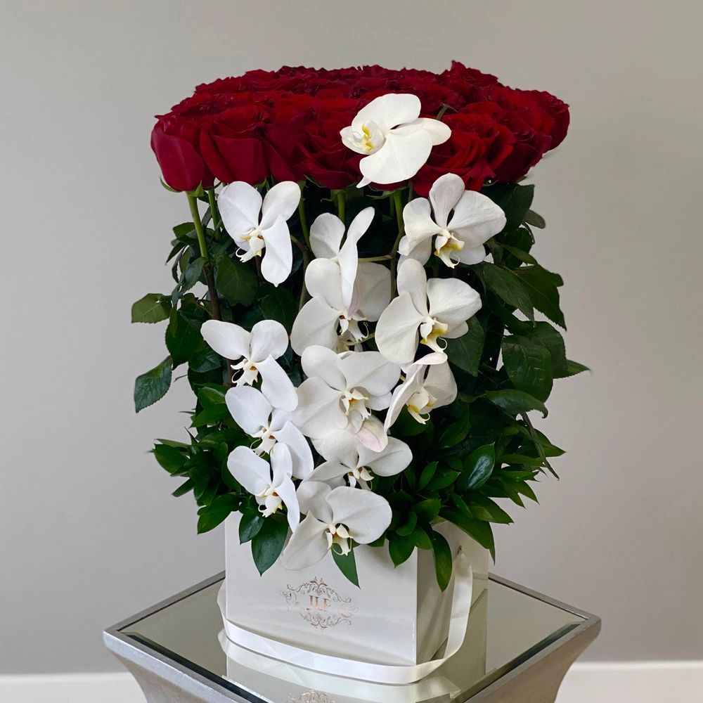 Standing Red Roses and Orchids