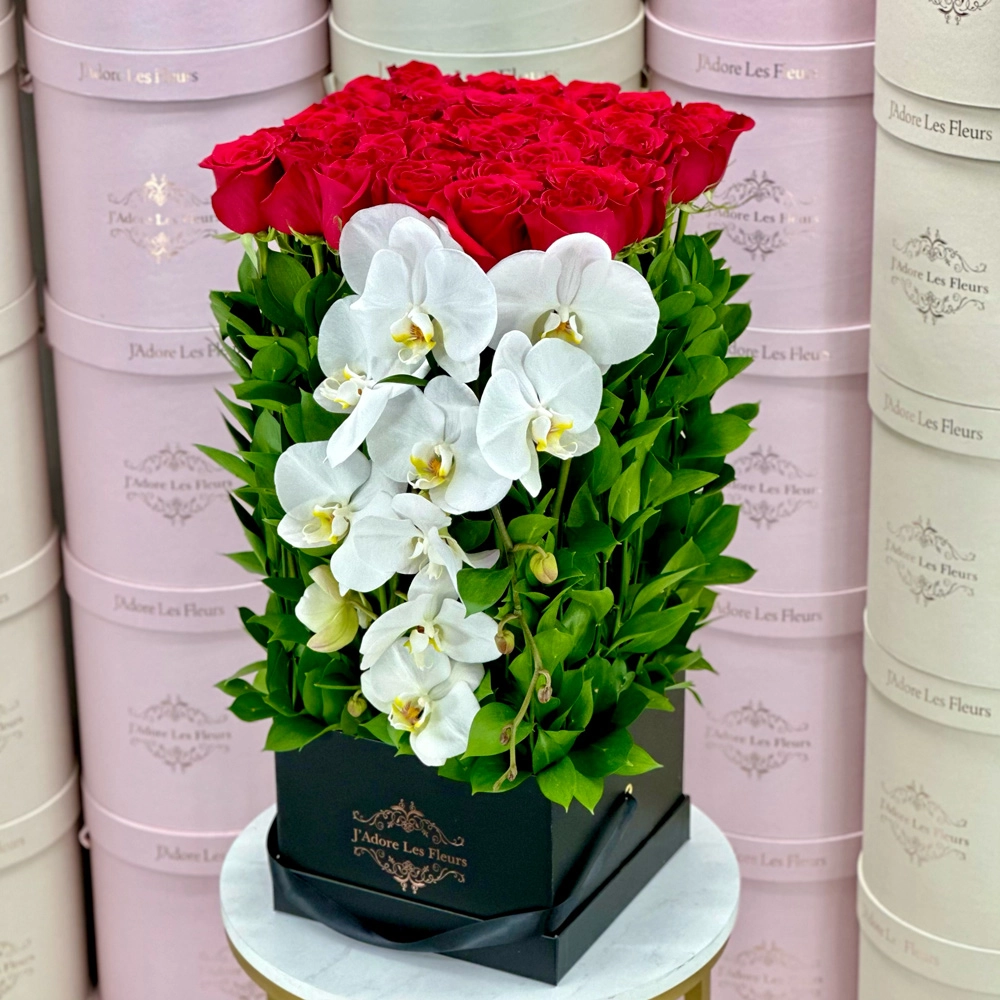 Standing Red Roses and Orchids