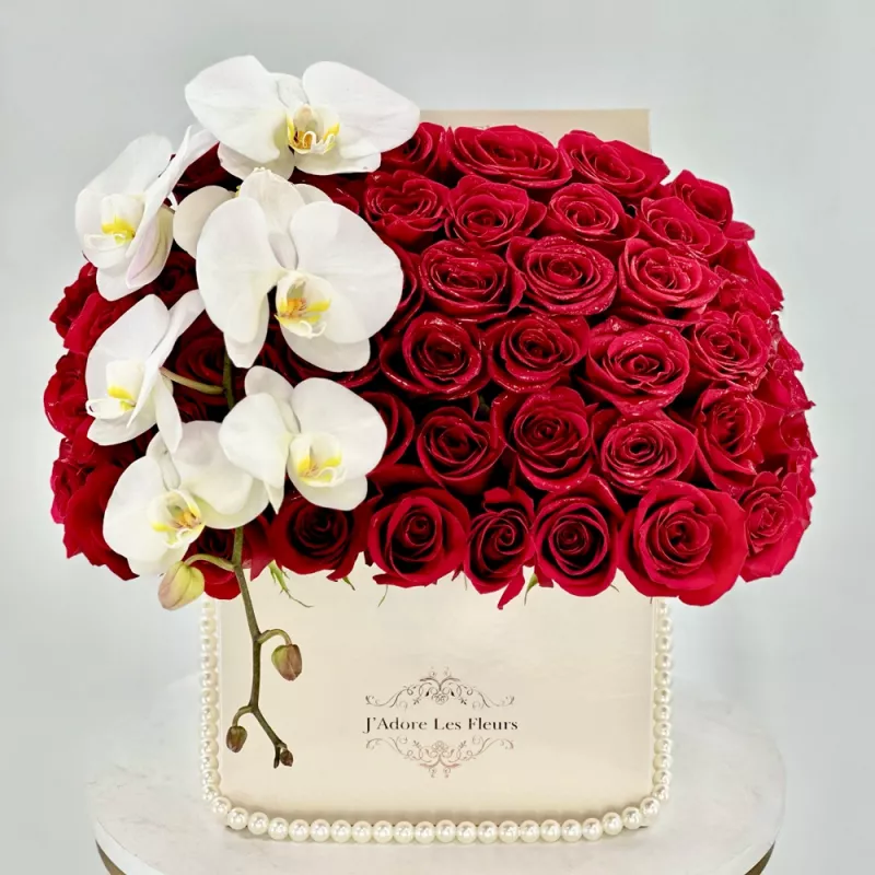 Jadore JLF Signature Roses and Orchids in a Square Box