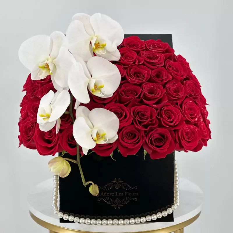 Jadore JLF Signature Roses and Orchids in a Square Box