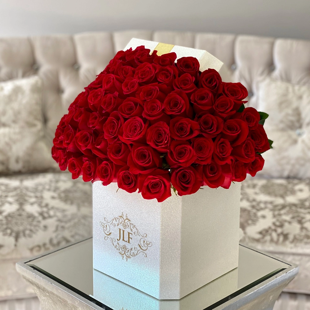 Signature Red Roses in Elegance Glitter Box