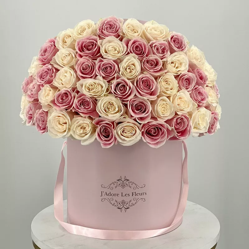 Signature Blush Pink And White Rose Box - JLF Miami Florist