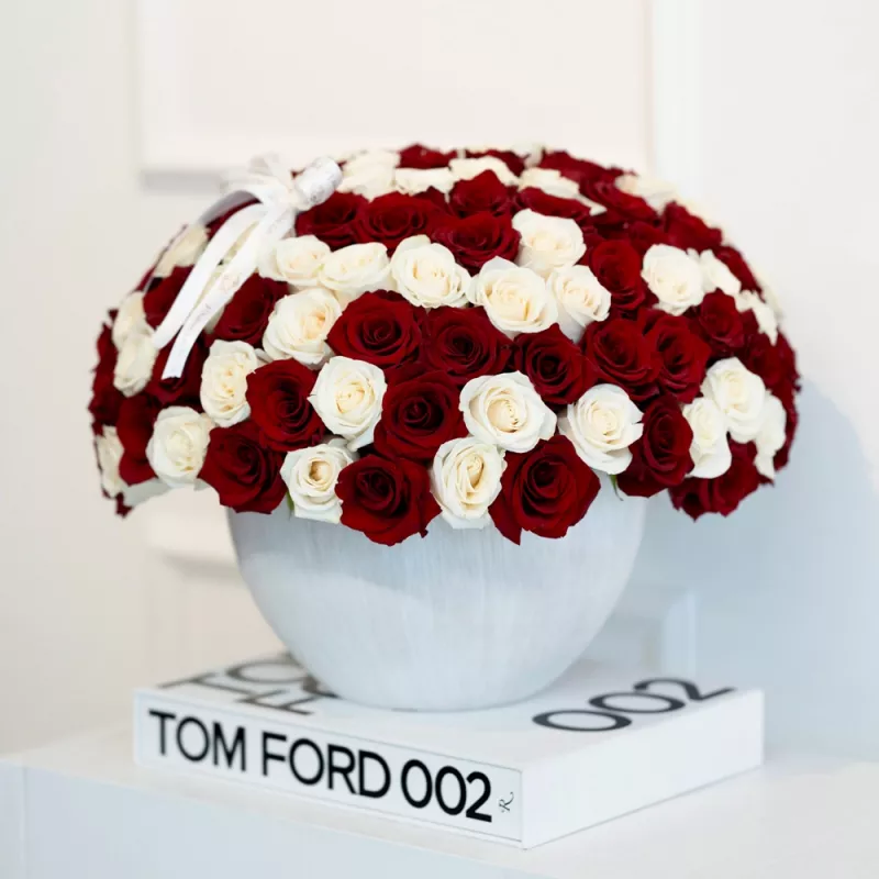 Jadore Red & White Roses in Large Vase