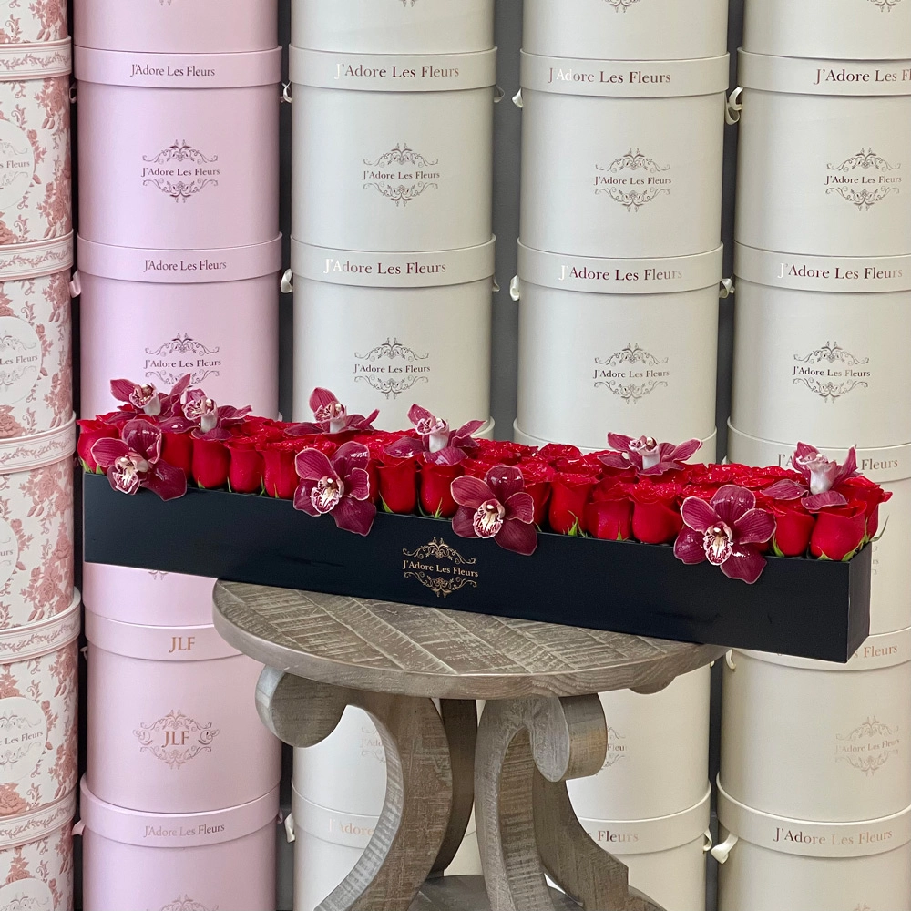 Yelena with Orchids in Black Rectangle Box