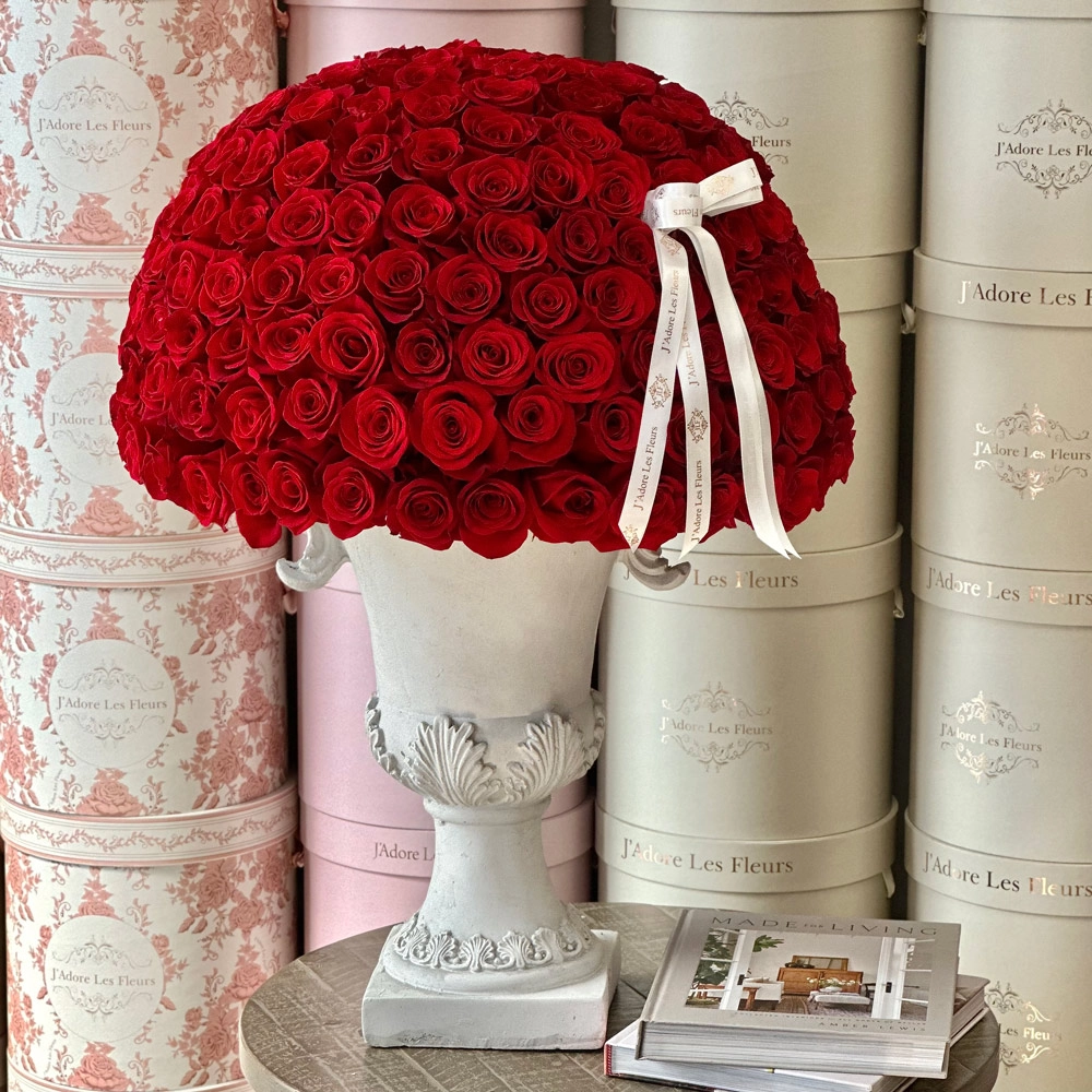 200 JLF Signature Dome Shape Red Roses in an Urn