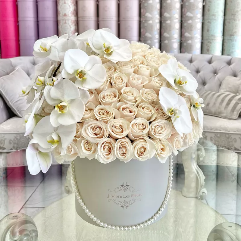 Jadore White Roses and Orchids