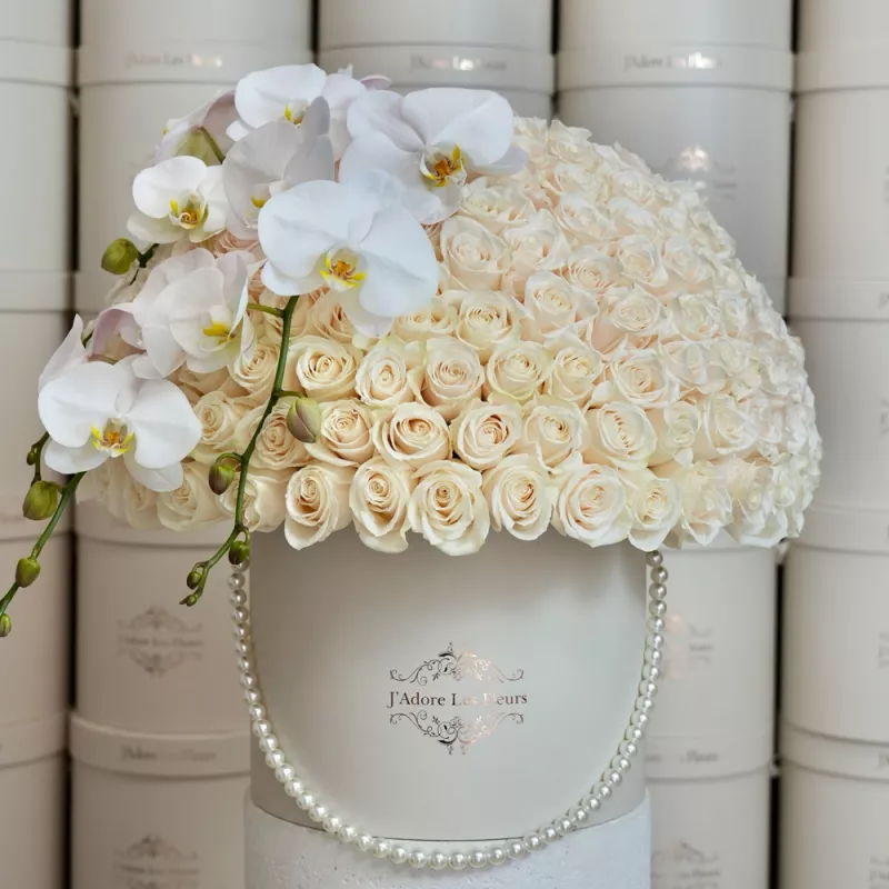 Jadore White Roses and Orchids