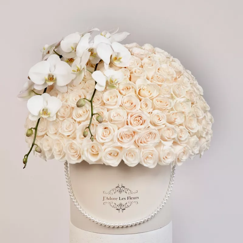 Jadore White Roses and Orchids