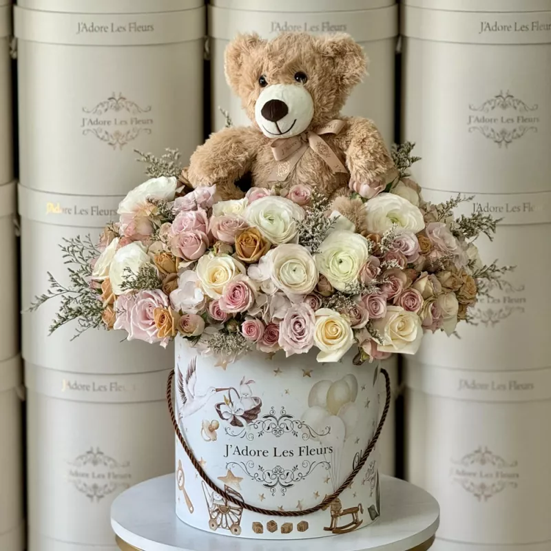 Jadore Teddy Bear and Blush Blooms