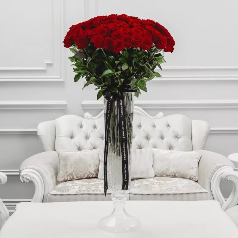 Jadore Classic Long Stem Roses in a Crystal Vase