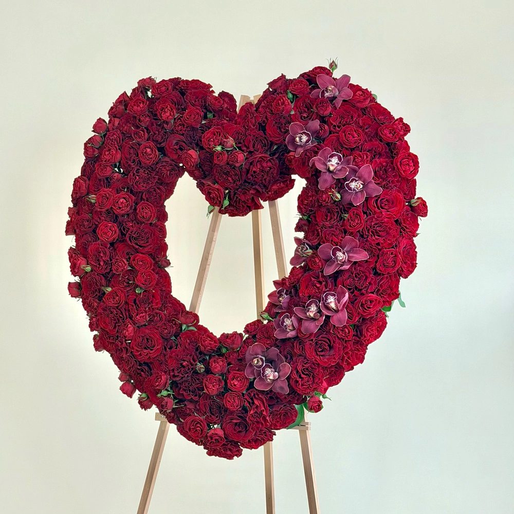 A Heart of Roses Sympathy Spray